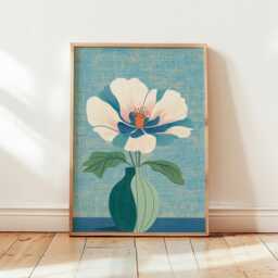 Teal Floral Vase Poster, Minimalist Botanical Wall Art Print - thumbnail 4