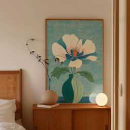Teal Floral Vase Poster, Minimalist Botanical Wall Art Print - thumbnail 2