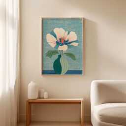 Teal Floral Vase Poster, Minimalist Botanical Wall Art Print - thumbnail 3
