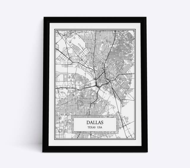 Dallas City Map Detailed Wall Art Print Canvas Poster Gift Decor Usa - image 1