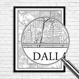 Dallas City Map Detailed Wall Art Print Canvas Poster Gift Decor Usa - thumbnail 3