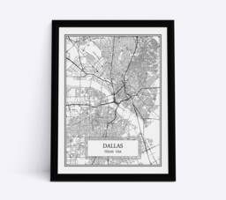 Dallas City Map Detailed Wall Art Print Canvas Poster Gift Decor Usa - thumbnail 1