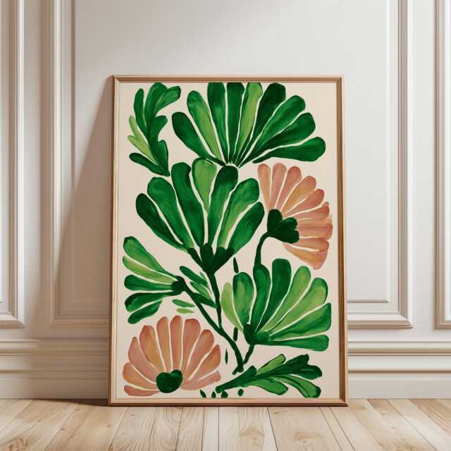 Green Botanical Poster - Abstract Floral Leaves Art Modern Painted Wall Print - image 1