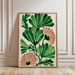 Green Botanical Poster - Abstract Floral Leaves Art Modern Painted Wall Print - thumbnail 1
