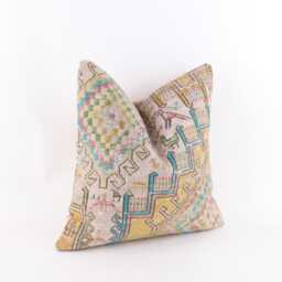 Vintage Turkish Kilim Pillow Cover Handwoven Wool Throw Cushion - 16x16 - thumbnail 2