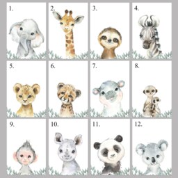 Choose Your Own Safari Animal Elephant Giraffe Zebra Lion Boys Girls A4 Or A3 Nursery Set Of Unframed Prints Green Foliage Leaves - thumbnail 2