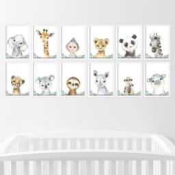Choose Your Own Safari Animal Elephant Giraffe Zebra Lion Boys Girls A4 Or A3 Nursery Set Of Unframed Prints Green Foliage Leaves - thumbnail 3