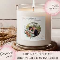 Personalised 3rd Anniversary Candle Three Years Down Forever To Go, Third Wedding Gift Set, Leather Anniversary Photo Card