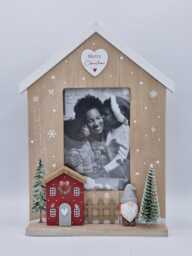 "Wooden Photo Frame ""Red Festive Cottage" - thumbnail 1