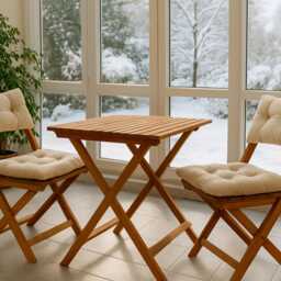 Foldable Wooden Garden & Picnic Table With Chairs Cushions, Folding Balcony Table, Outdoor - thumbnail 3