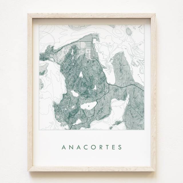 Anacortes Map Hand Drawn Topographic Washington Bathymetric Drawing - Art Print Home Gift Puget Sound Ferry Vacation Rental Decor - image 1