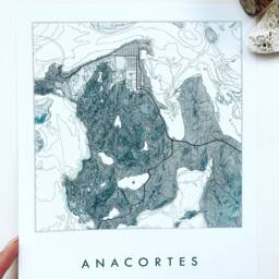 Anacortes Map Hand Drawn Topographic Washington Bathymetric Drawing - Art Print Home Gift Puget Sound Ferry Vacation Rental Decor - thumbnail 2