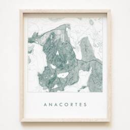 Anacortes Map Hand Drawn Topographic Washington Bathymetric Drawing - Art Print Home Gift Puget Sound Ferry Vacation Rental Decor - thumbnail 1