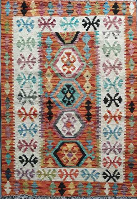 Tribal Rug, Handmade Artisan Afghan Turkish Scandinavian Navajo Bohemian Flatweave Wool Multicolour Kilim Rug 117x82 cm - image 1