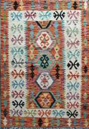 Tribal Rug, Handmade Artisan Afghan Turkish Scandinavian Navajo Bohemian Flatweave Wool Multicolour Kilim Rug 117x82 cm - thumbnail 1