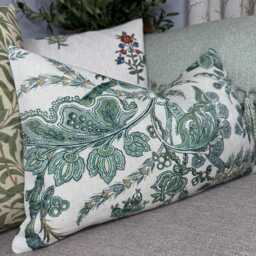 "Green Floral Lumbar Pillow Cover Sanderson Designer Fabric, 12"" X 20" - thumbnail 1