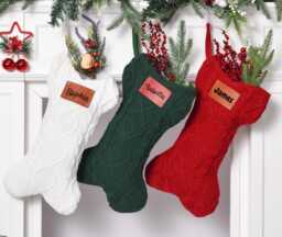 Personalized Knitted Christmas Stocking Embroidered Dog Bone Design - thumbnail 1