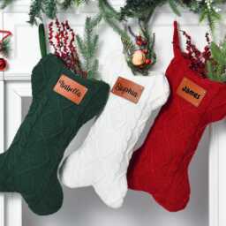 Personalized Knitted Christmas Stocking Embroidered Dog Bone Design - thumbnail 3