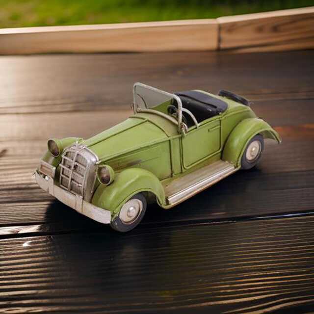 Antique Green Drophead Car Model, Handpainted Metal Desk Accessory - image 1