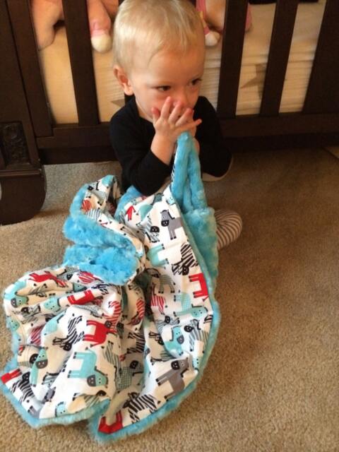 "Adorable Cotton Zebra Print & Blue Minky Baby Blanket ""Tiki Kai" - image 1