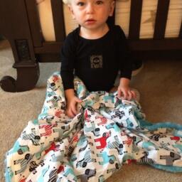 "Adorable Cotton Zebra Print & Blue Minky Baby Blanket ""Tiki Kai" - thumbnail 2