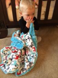 "Adorable Cotton Zebra Print & Blue Minky Baby Blanket ""Tiki Kai" - thumbnail 1