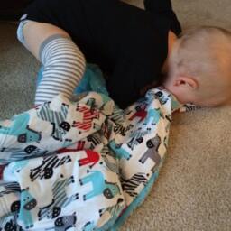 "Adorable Cotton Zebra Print & Blue Minky Baby Blanket ""Tiki Kai" - thumbnail 3
