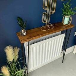 Rustic Radiator Cover With Hairpin Legs - Scaffold Board Hallway Table Made From Solid Reclaimed Wood Console Table, Shelve - thumbnail 2