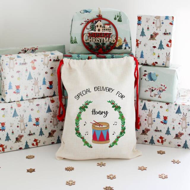 Boy Drums Set Christmas Sack, Drums Stocking, Christmas Stoking For Boy, Drums Gift Him - image 1