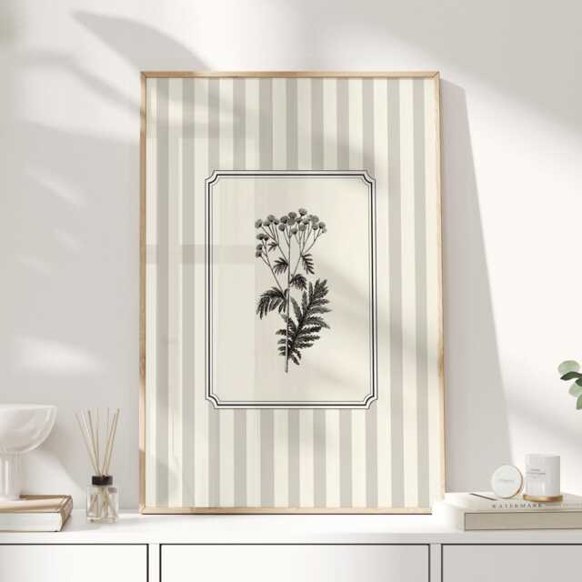 Choose Any Colour - Striped Botanical Print, Vintage Plant Illustration Wall Art, Preppy Stripe Poster, Gallery Decor - image 1