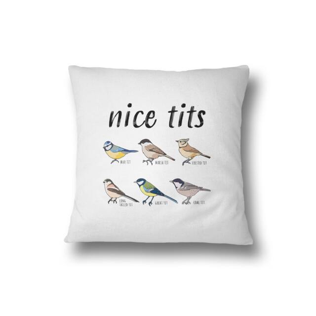 Nice Tits Birds Bird Prank Funny Humour Filled Cushion Gift Bedroom Decoration