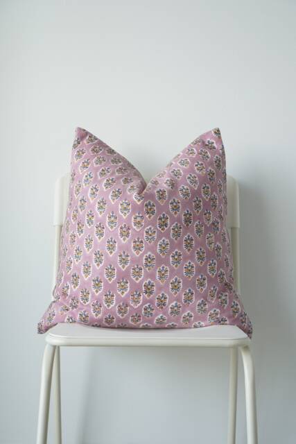 "Block Print Pillow Cover Floral Batik, Ethnic Indian Textile - 20"" X 20" - image 1