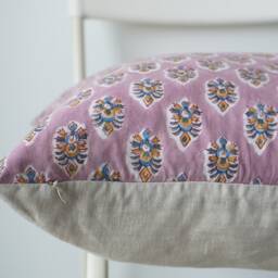 "Block Print Pillow Cover Floral Batik, Ethnic Indian Textile - 20"" X 20" - thumbnail 3