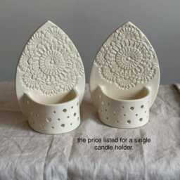 Handmade Ceramic Wall Sconce Doily Texture Tea Light Holder - thumbnail 2