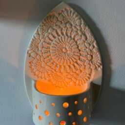 Handmade Ceramic Wall Sconce Doily Texture Tea Light Holder - thumbnail 3