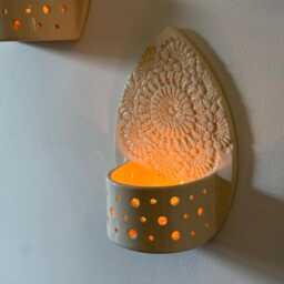 Handmade Ceramic Wall Sconce Doily Texture Tea Light Holder - thumbnail 1