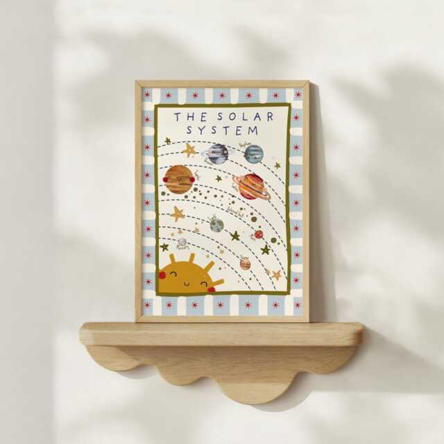 Bright Kids Educational Solar System Print With Block Border. Gender Neutral Art For A Playroom, Nursery Or Child's Room - Print Only