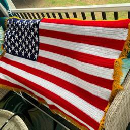Crocheted American Flag Blanket Patriotic Throw, Wall Decor - thumbnail 2
