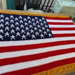 Crocheted American Flag Blanket Patriotic Throw, Wall Decor - thumbnail 4