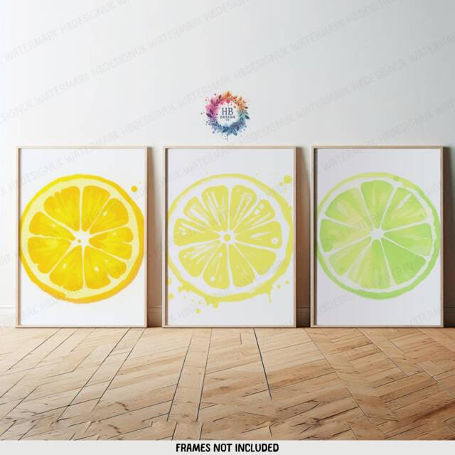 Minimal Kitchen Fruit Prints - Set Of 3 Wall Art - Lemon, Orange, Lime Dining Room Decor Home Posters Gallery Print - image 1