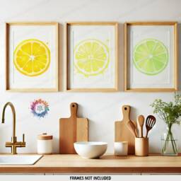 Minimal Kitchen Fruit Prints - Set Of 3 Wall Art - Lemon, Orange, Lime Dining Room Decor Home Posters Gallery Print - thumbnail 2