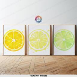 Minimal Kitchen Fruit Prints - Set Of 3 Wall Art - Lemon, Orange, Lime Dining Room Decor Home Posters Gallery Print - thumbnail 1