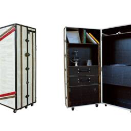 Vintage Style Steamer Trunk Desk - Dark Blue Home Office Cabinet - thumbnail 3