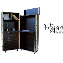 Vintage Style Steamer Trunk Desk - Dark Blue Home Office Cabinet - thumbnail 2