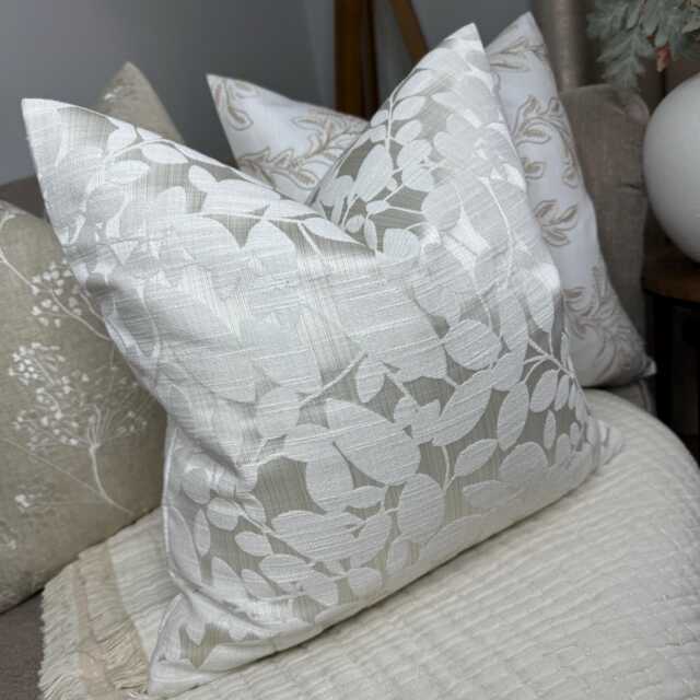 Decorative Cushion Cover, Leaf Design Pillow Cover, Ivory Champagne Throw Double Sided - Designer Fabric - image 1
