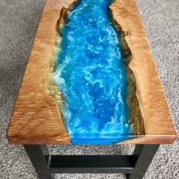 Epoxy Resin Ocean & Maple Coffee Table - thumbnail 3