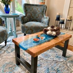 Epoxy Resin Ocean & Maple Coffee Table - thumbnail 2