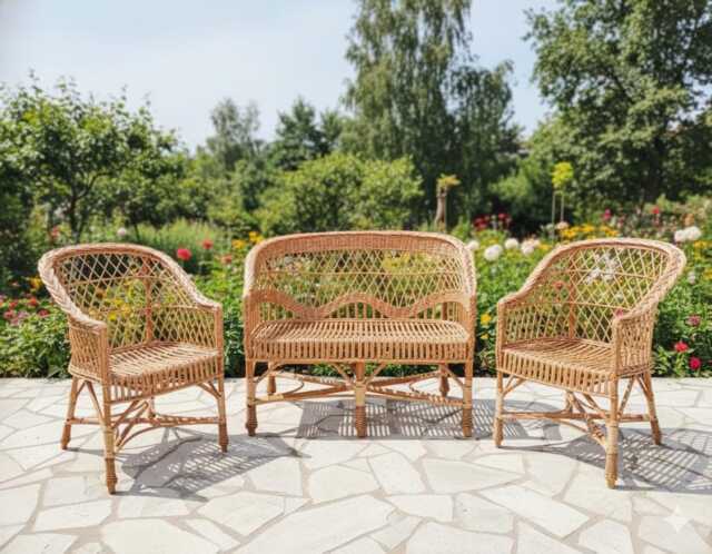 Wicker Sofa & 2 Armchairs Set, Rattan Woven Handcrafted in Ue - image 1