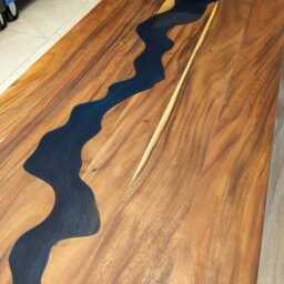 Rosewood Resin River Dining Table Epoxy Inlay, Steel Legs - thumbnail 2