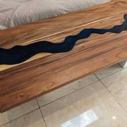 Rosewood Resin River Dining Table Epoxy Inlay, Steel Legs - thumbnail 3